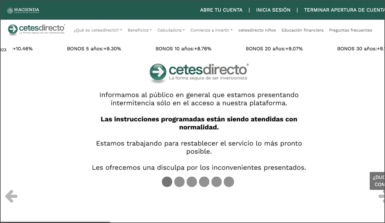 “Estamos presentando intermitencia”: portal de Cetes Directo presenta fallas