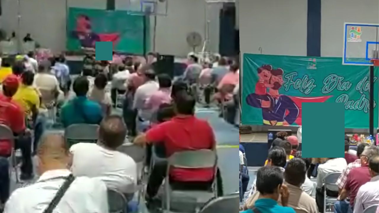 Frente a menores, llevan “bailarinas” a evento del Día del Padre en Huehuetán, Chiapas