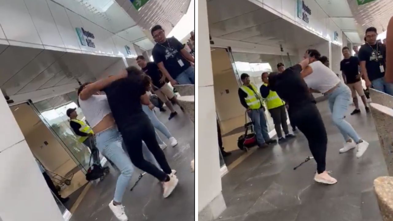 Mujeres se van a los golpes en aeropuerto de Cancún