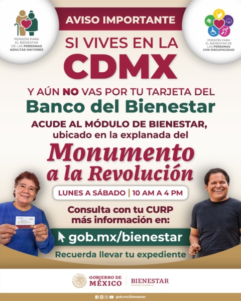 Derechohabientes de la Ciudad de México que no recogieron tarjeta del Banco del Bienestar deberán acudir al Monumento a la Revolución