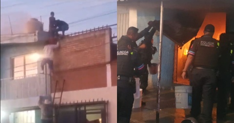 Rescatan a madre con sus 3 hijos de un incendio en Puebla