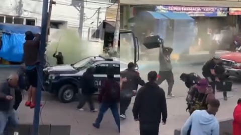 Comerciantes golpean a sujeto tras amenazarlos con cuchillo en Huehuetoca