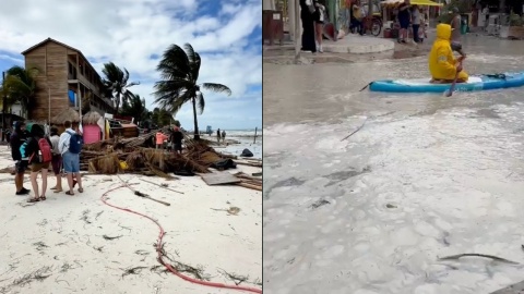 Frente frío 32 provoca inundaciones y desastre en Holbox