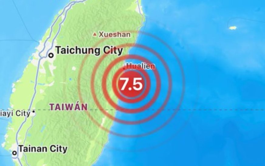 Terremoto de 7.5 sacude Taiwán; activan alerta de tsunami