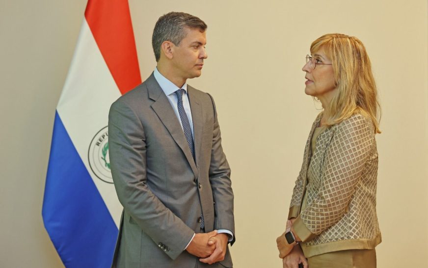 Núria Vilanova, presidenta de CEAPI, junto a inversores iberoamericanos son recibidos por Santiago Peña