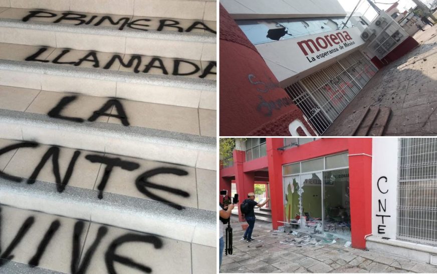 CNTE vandaliza oficinas de partidos políticos en Chiapas