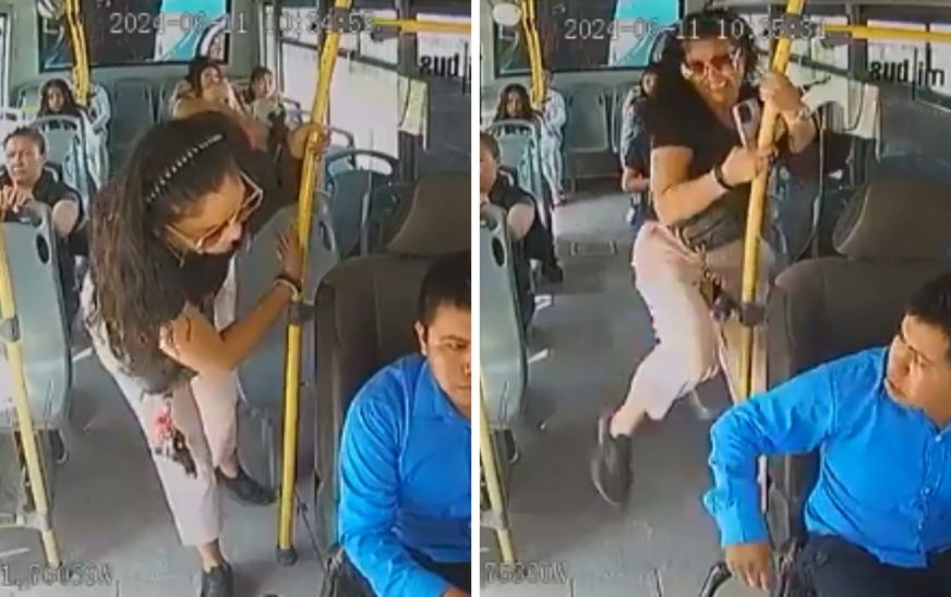 Mujer enfurece y patea a conductor de transporte en Puebla