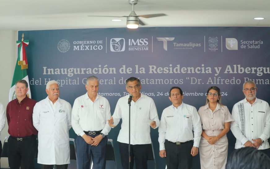 Inaugura Américo albergue y residencia en hospital de Matamoros durante enlace con el presidente AMLO