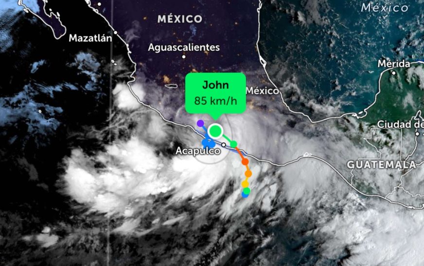 Se degrada ‘John’ a tormenta tropical; se prevén lluvias extraordinarias en Guerrero y Oaxaca