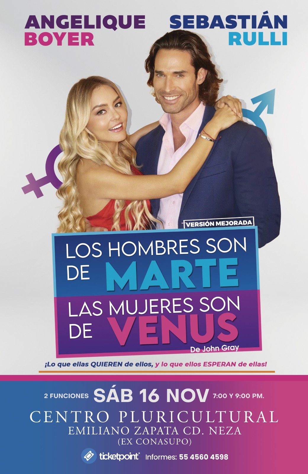 SEBASTIAN RULLI  y ANGELIQUE BOYER llegan a CD NEZA con su obra de teatro “LOS HOMBRES SON DE MARTE, LAS MUJERES SON DE VENUS”