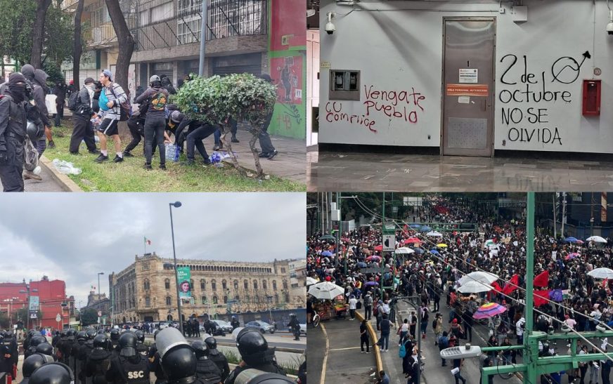 Marcha 2 de octubre: manifestantes incendian taquilla en Metro Tlatelolco