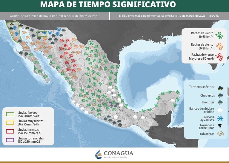 Se pronostican rachas de viento de muy fuertes a intensas en la porción norte de México