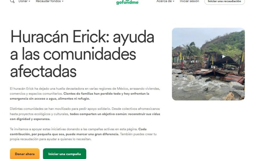 GoFundMe habilita página especial para apoyar a comunidades afectadas por el huracán Erick en Oaxaca