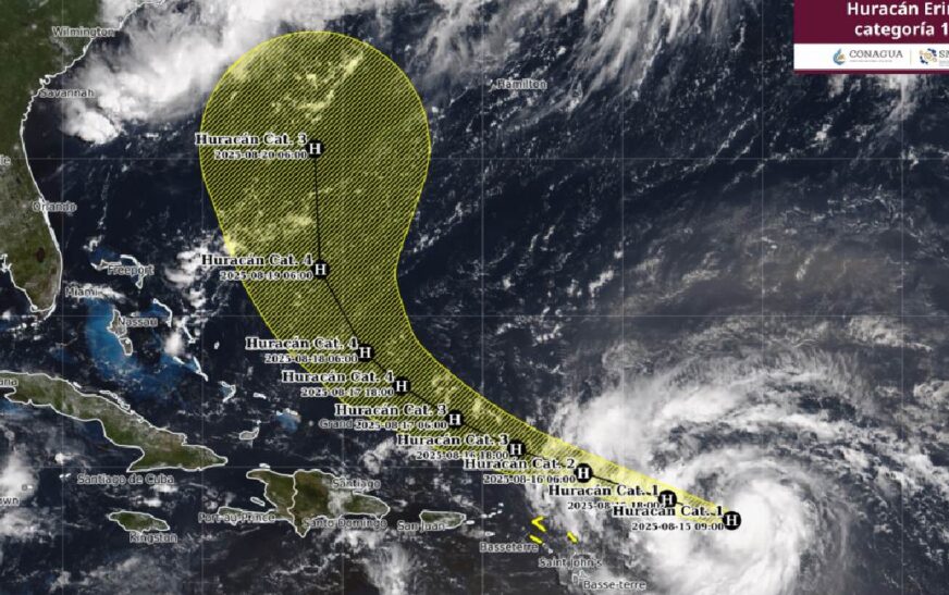 Huracán Erin se intensifica a categoría 1, el primero de la temporada en el Atlántico