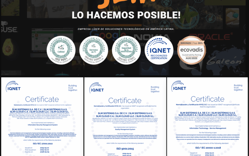 SLM Cloud obtiene la Trinorma ISO en cinco países y refuerza su liderazgo tecnológico en la región